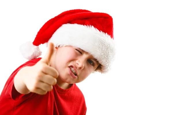 Funny Boy Santa Hat Showing Thumb Isolated White Background — Stock Photo, Image