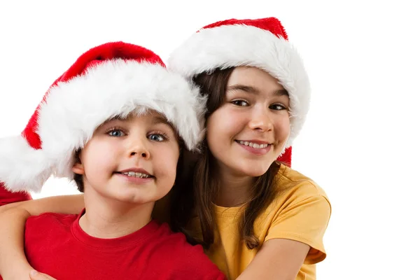 Niños Santa Sombreros Posando Aislados Sobre Fondo Blanco —  Fotos de Stock