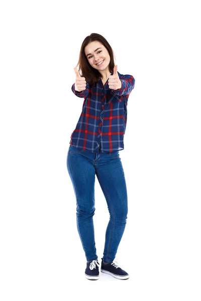 Girl Showing Thums Isolated White Background — Stock Photo, Image