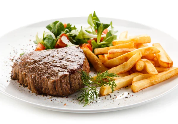 Vue Détaillée Filet Mignon Grillé Aux Frites Salade Fraîche — Photo