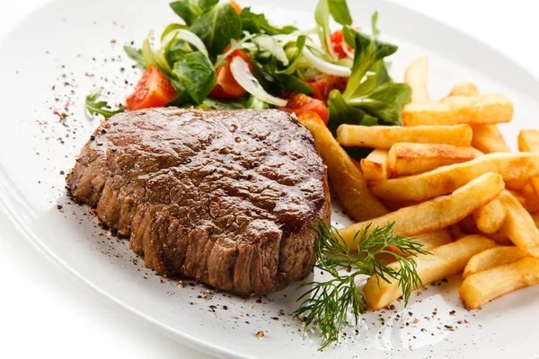 Detail View Grilled Filet Mignon French Fries Fresh Salad — Stock Photo, Image