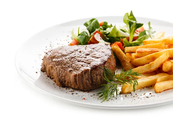 Detail View Grilled Filet Mignon French Fries Fresh Salad — Stock Photo, Image