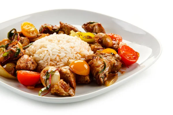 Докладне Подання Китайське Блюдо Рисом Солодкі Кисло Свинини Овочами — стокове фото