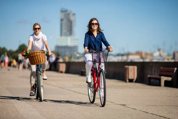 Women Biking Pier — Stock Photo, Image
