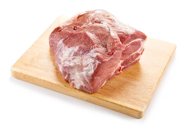 Viande Porc Crue Sur Planche Découper Bois — Photo