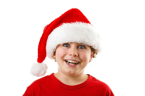 Söt Pojke Santa Hatt Isolerad Vit Bakgrund — Stockfoto