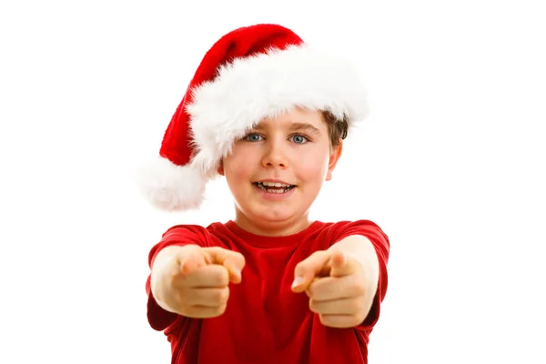 Schattige Jongen Kerstmuts Geïsoleerd Witte Achtergrond — Stockfoto