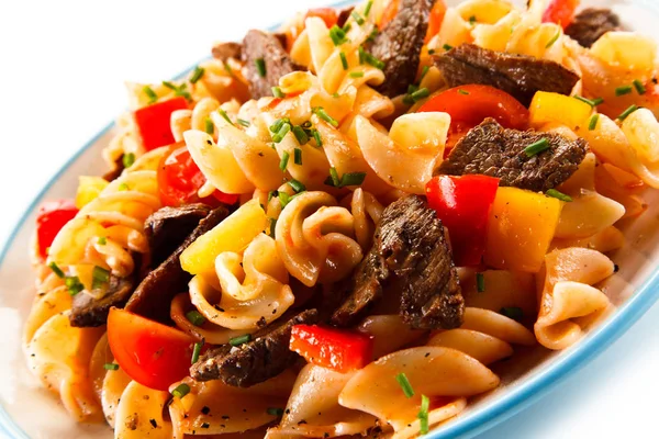 Spiral Macaroni Beef Vegetables — Stock Photo, Image