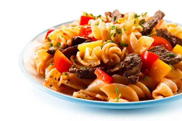 Spiral Macaroni Beef Vegetables — Stock Photo, Image