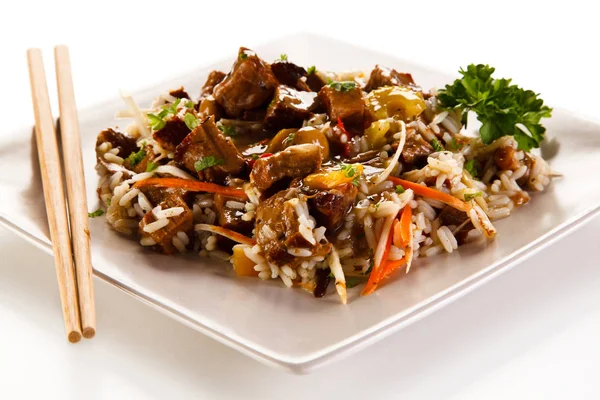 Vegetable Risotto White Plate Chopsticks — Stock Photo, Image