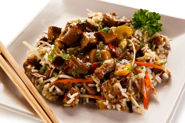 Vegetable Risotto White Plate Chopsticks — Stock Photo, Image