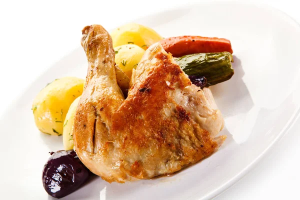 Roasted Chicken Leg Baked Peppers Boiled Potatoes — Stock Photo, Image