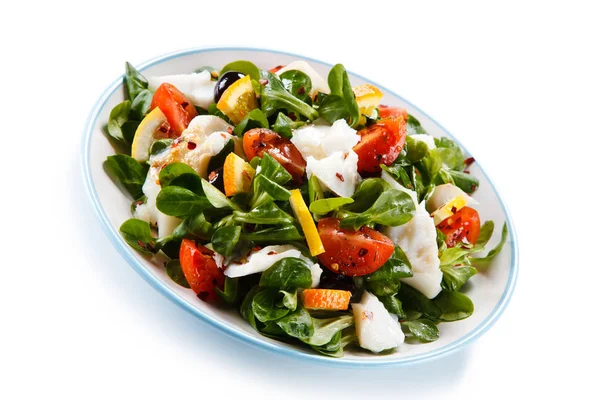 Vegetarischer Salat Mit Spinat Tomaten Paprika Oliven Mozzarella Und Zitrone — Stockfoto