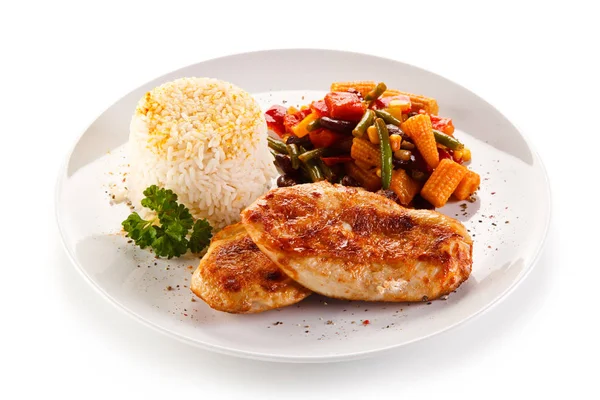 Spicy Asian Rice Roasted Chicken Breasts Stewed Vegetables — Stock Photo, Image