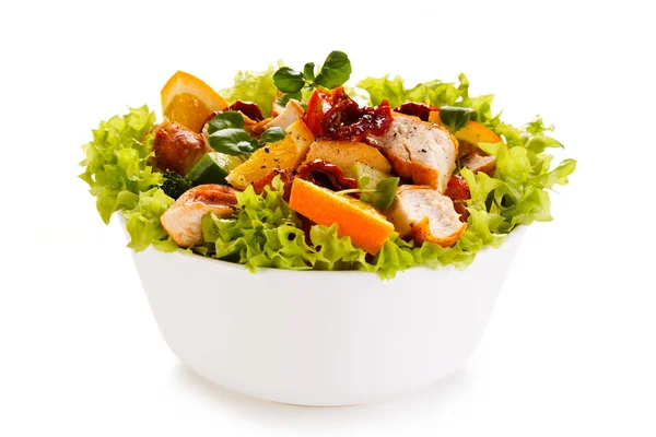 Chicken Salad Fruits Vegetables White Bowl — Stock Photo, Image