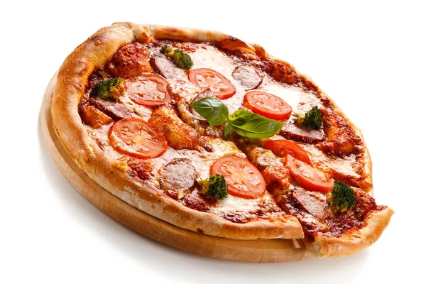 Ízletes Pizza Háttérben Közelről — Stock Fotó