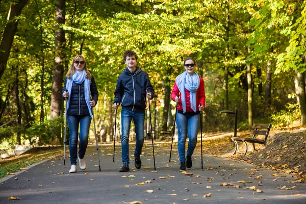 Nordic Walking Активные Люди Занимающиеся Спортом — стоковое фото