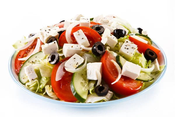 Healthy Greek Salad Served White Plate — Stock Photo, Image