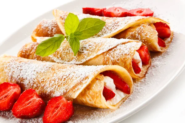 Twisted Crepes Strawberries Cream — Stock Photo, Image