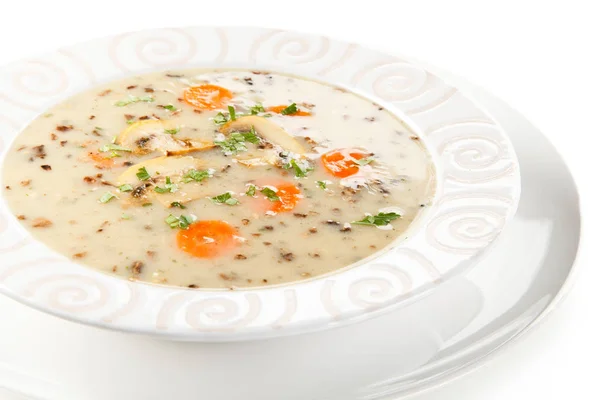 Cream Soup Mushrooms Carrots Served Plate — Stock Photo, Image