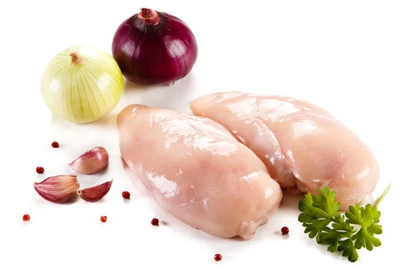 Raw Chicken Fillets White Background Stock Picture