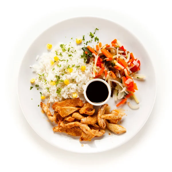 Tavuk Nugget Beyaz Pirinç Sebze — Stok fotoğraf