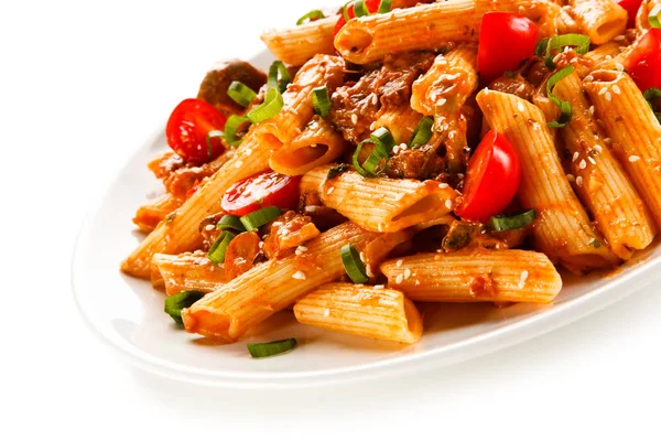 Pasta Meat Vegetables Tomato Sauce — Stock Photo, Image