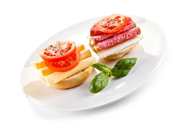 Sandwiches Cheese Tomatoes Salami — Stock Photo, Image