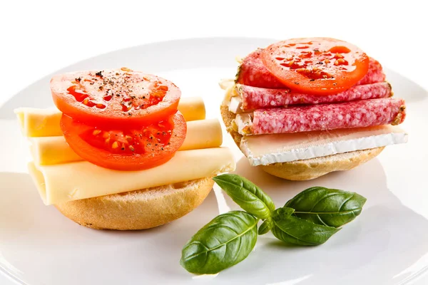 Sandwiches Cheese Tomatoes Salami — Stock Photo, Image