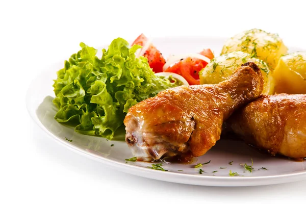 Gambe Pollo Arrosto Con Patate Insalata — Foto Stock