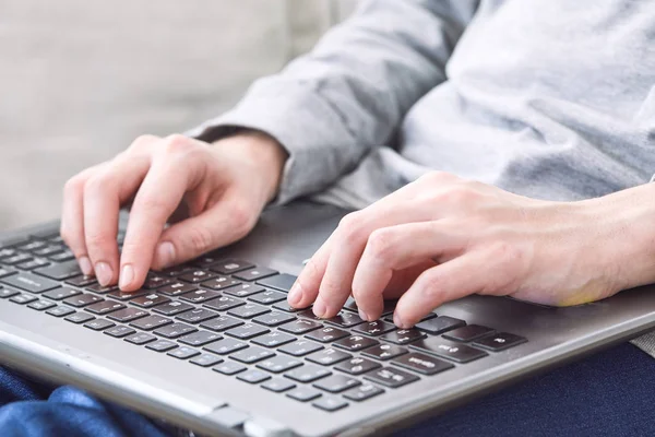 Male Hands Typing Laptop Close — Stock Photo, Image