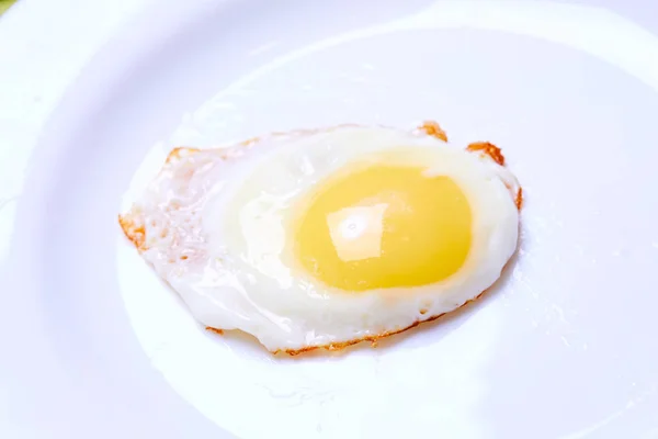 Tasty Fried Egg White Plate Close — Stock Photo, Image