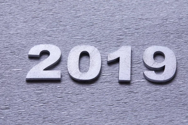 Silver Nummer Bilda Nummer 2019 Grå Bakgrund Nyår Koncept — Stockfoto