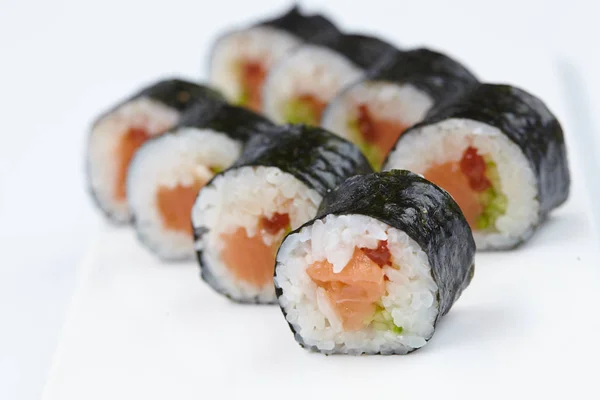 Sabroso Sushi Aislado Sobre Fondo Blanco Primer Plano — Foto de Stock