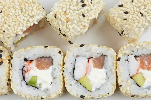 Sabroso Sushi Aislado Sobre Fondo Blanco Primer Plano — Foto de Stock
