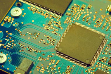 Elektronik devre kartı yakın bilgisayar anakart işlemci ile çekim
