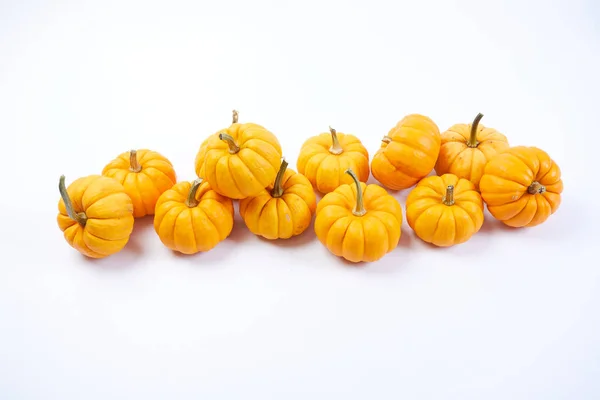 Piccole Zucche Arancioni Isolate Sfondo Bianco — Foto Stock