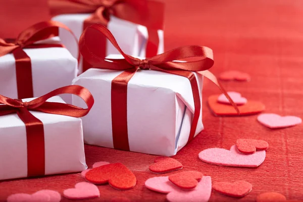 Festive Presents Valentine Day Close — Stock Photo, Image