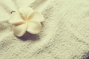 Beyaz saf havluda, spa konsept çiçek