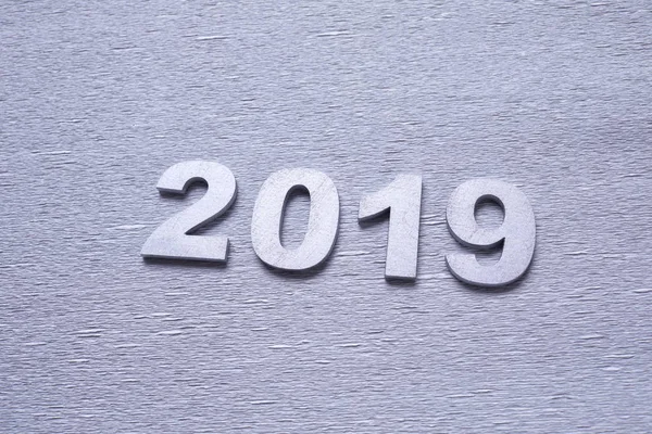 Silver Numbers Forming Number 2019 Grey Background Close — Stock Photo, Image