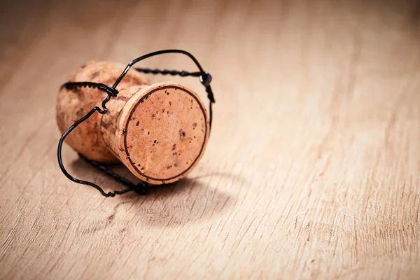 Champagnerkorken Auf Holzgrund Nahaufnahme — Stockfoto