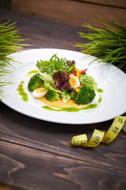 Beyaz tabakta sebze salatası yakın çekim 