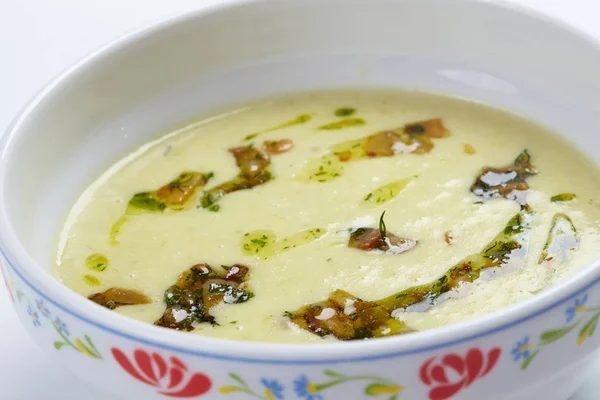 Sahnesuppe Weißer Schüssel Nahaufnahme — Stockfoto