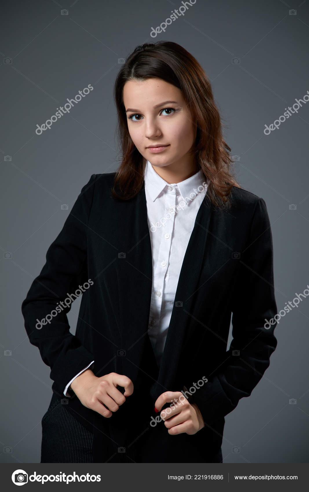 Portrait Beautiful Young Woman Wearing White Shirt Black Jacket