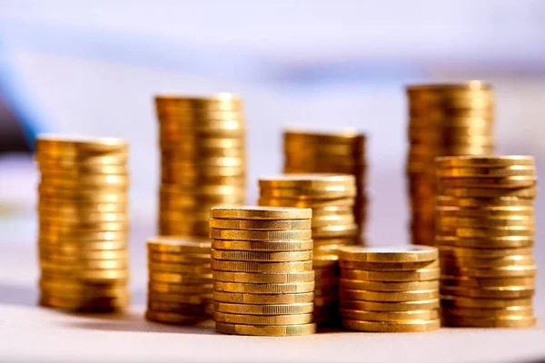 Stapels Van Gouden Munten Geld Concept — Stockfoto