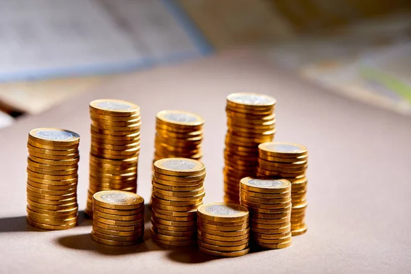 Stapels Van Gouden Munten Geld Concept — Stockfoto