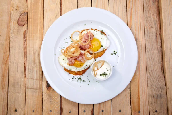 Tasty Breakfast White Plate Close — Stock Photo, Image