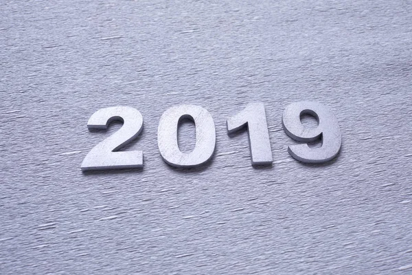 Silver Numbers Forming Number 2019 Grey Background Close — Stock Photo, Image