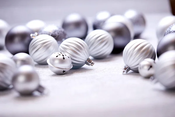 Christmas Silver Balls Grey Background Close — Stock Photo, Image