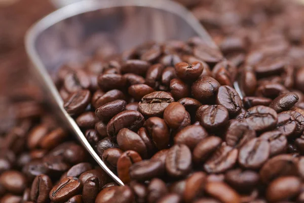 Coffee Beans Iron Spoon Close — Stock Photo, Image